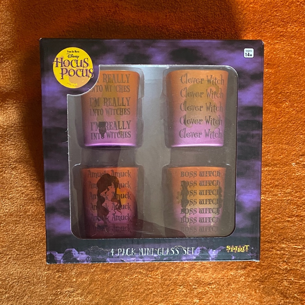 Disney Hocus Pocus 4-Pack Mini Shot Glasses - Orange, Purple & Black